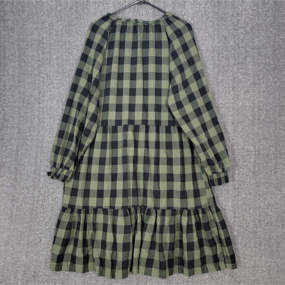 BeachLunchLounge Dress Womens XL Green Black Buffalo Check Flannel Long Sleeve - Picture 7 of 12